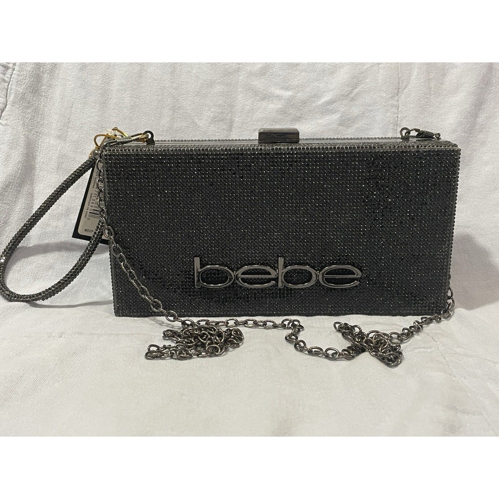 NEW Bebe Black Betty Rectangled Shoulder Crossbody Bag Rhinestones Clutch READ